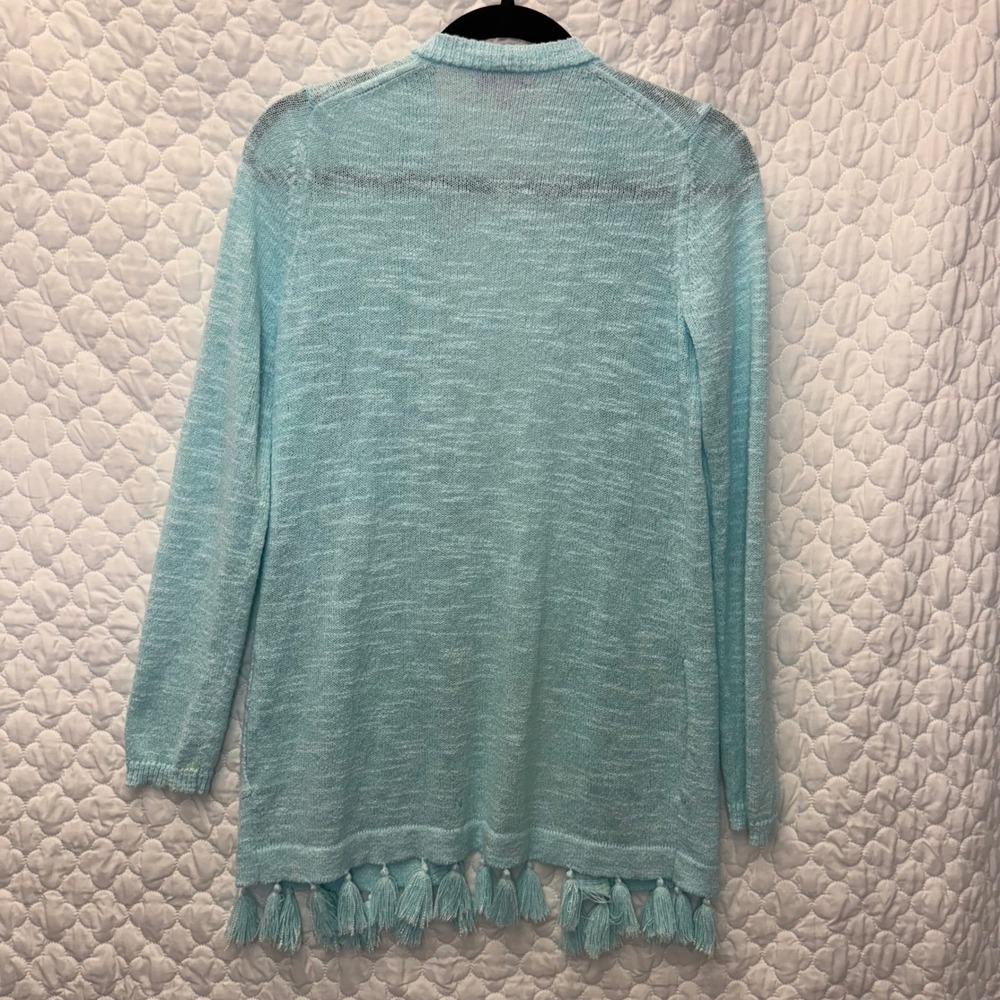 Lilly Pulitzer Aqua Blue Tassel Open Front Knit Cardigan Sweater Women's Size S - Picture 2 of 7